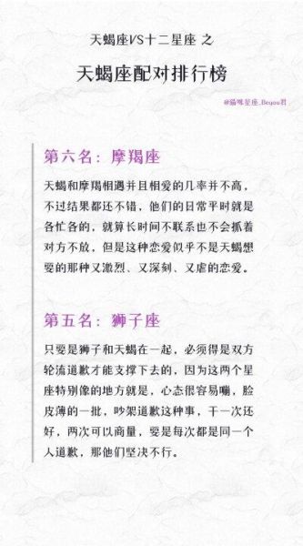 天蝎座和什么星座最配排名榜(谁和天蝎最契合)