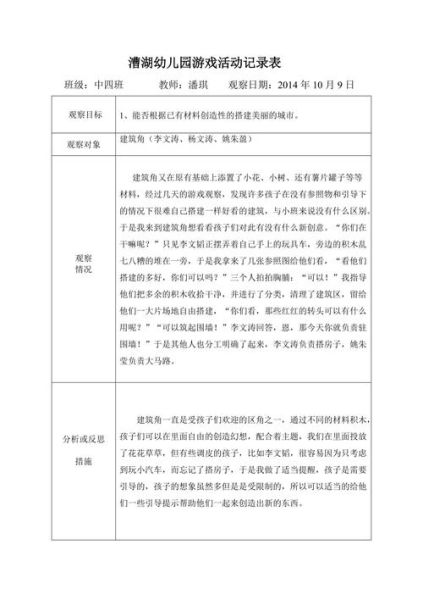 中班一日生活观察记录(他们都喜欢和谁玩)